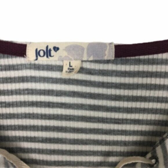 JOLT | Women's Grey & Cream Long Sleeves Pop-Over Style Stripe Hoodie Size Large - Picture 3 of 8